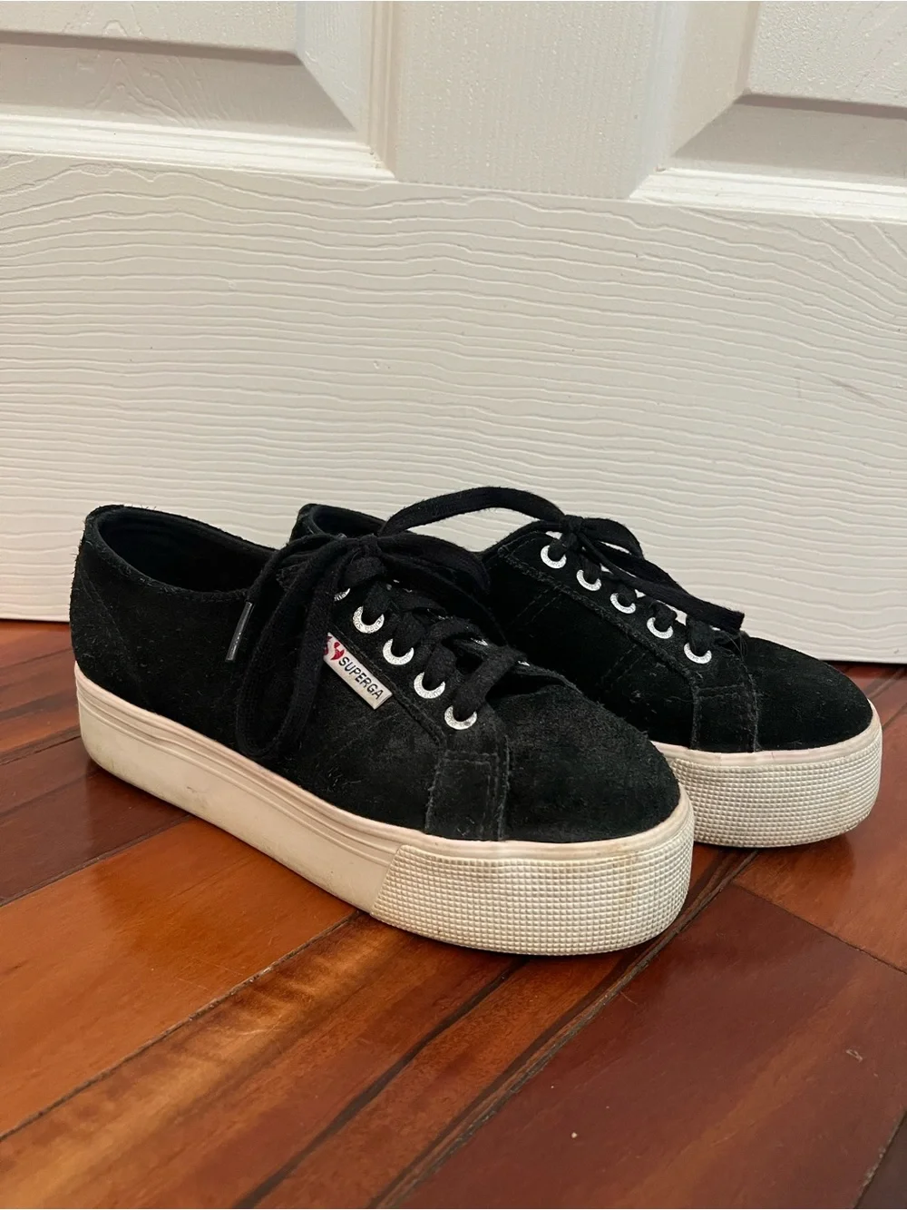 Superga Black Suede Platform Lace-Up Sneakers